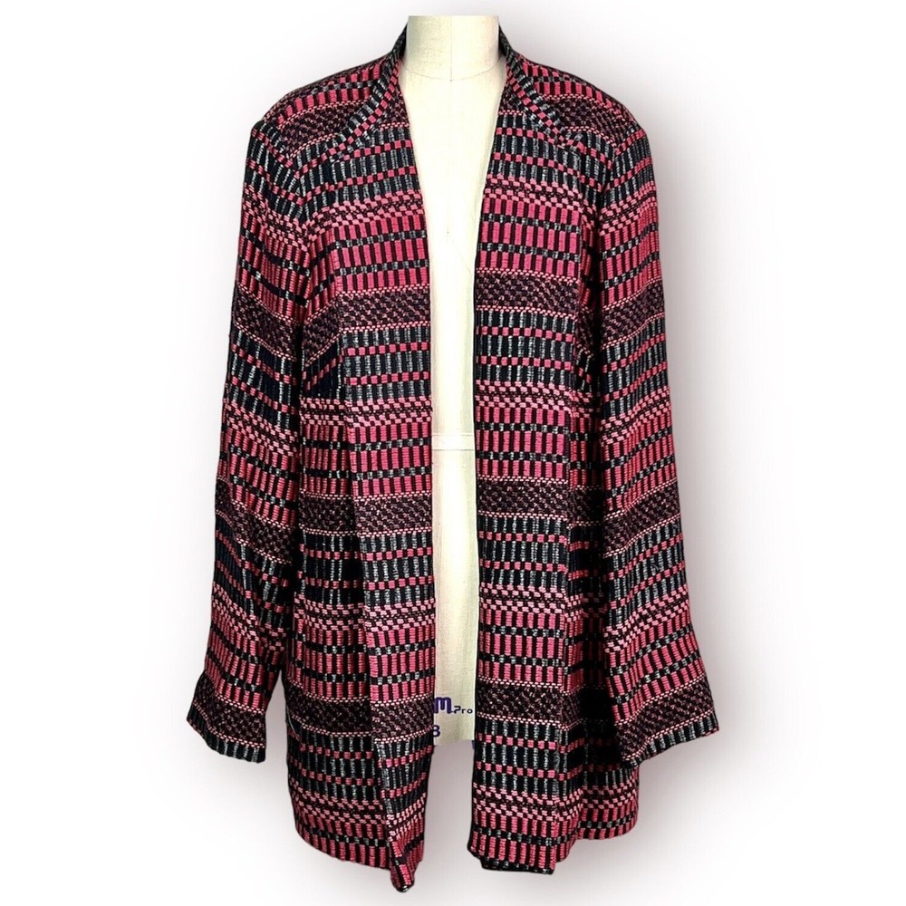SELECTION By Ulla Popken Blazer Woven Open Front Pink Black German Design Sz 20